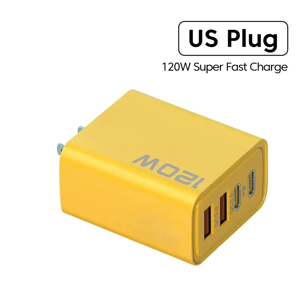 120W USB Fast Charger 4Port PD Quick Charging USB 3.0 Type C EU US Plug Charger For Xiaomi iPhone 16 15 Pro Max Wall Adapter