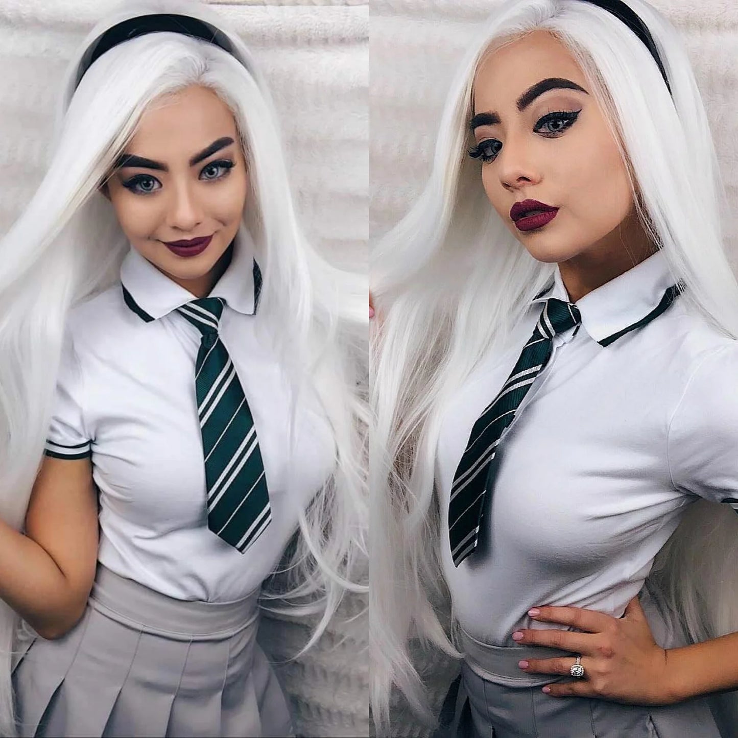 White Wig Straight Synthetic Lace Front Wig Glueless Wigs Ready to Wear Long White Wig Cosplay Snow White Colored Wigs for Women