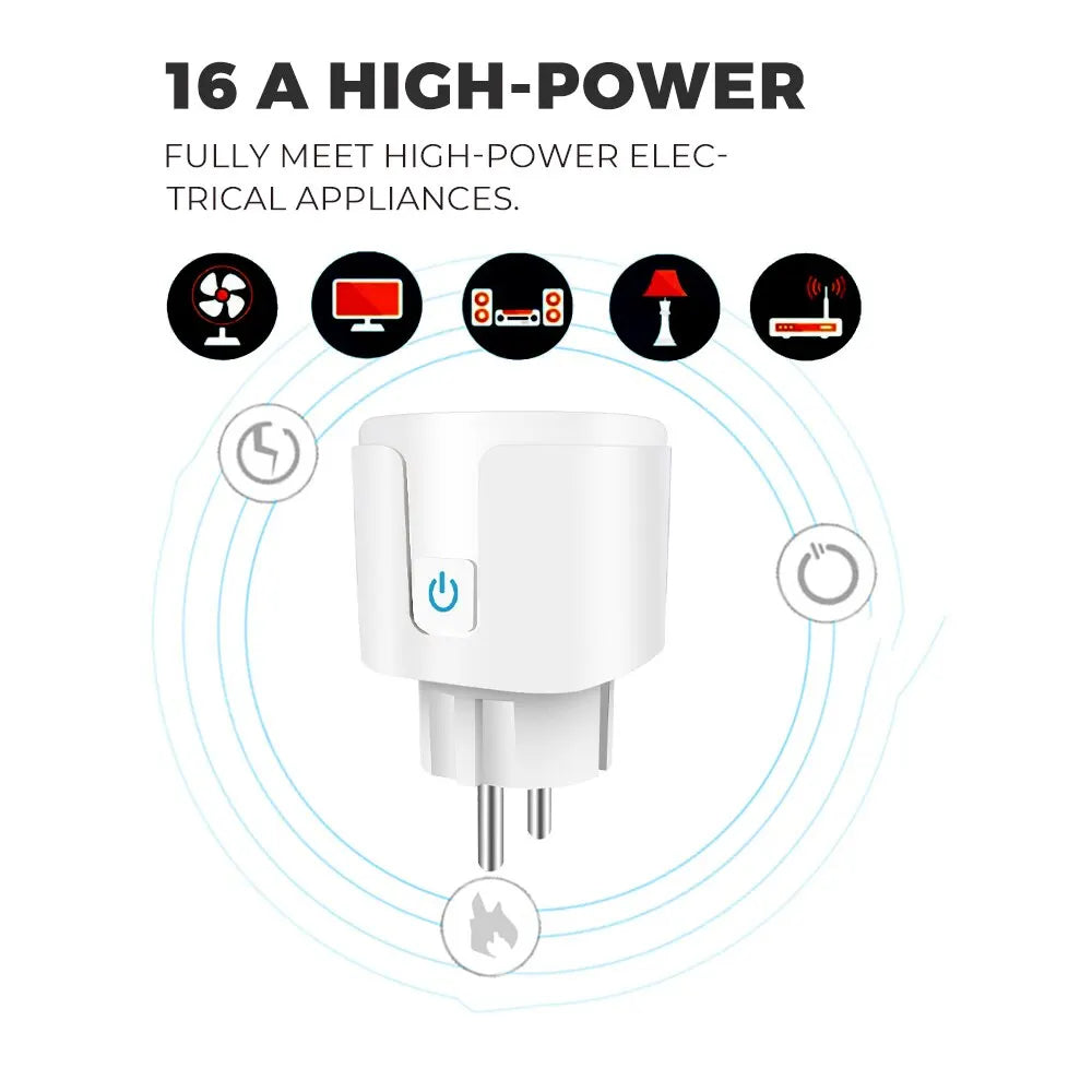 Smart Socket EU 16A 20A AC100-240V Tuya Wireless Wifi Plug Power Monitor Timing Outlet Smart Home Voice Control for Alexa Google