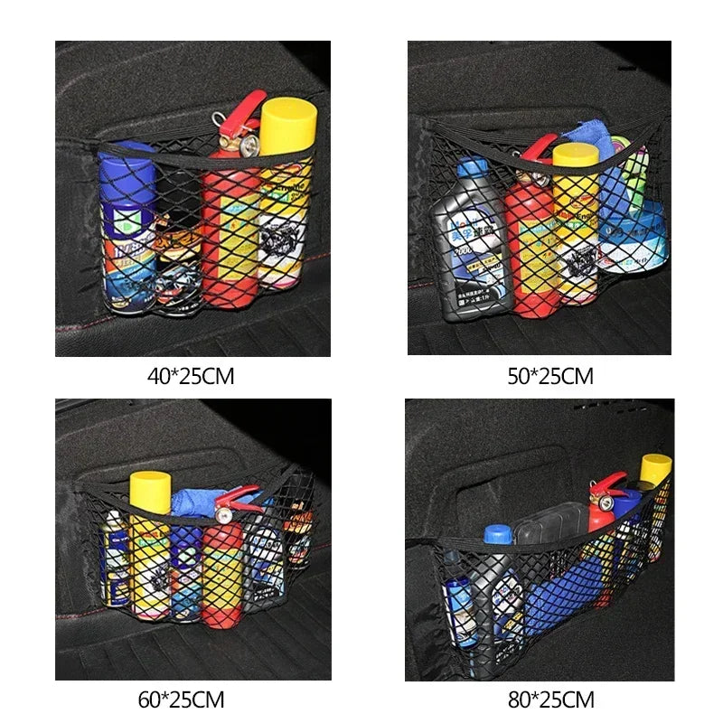 Car Back Rear Trunk Organizer Net Universal Seat Elastic Storage Mesh Tape Magic Sticker Auto Rear Trunk Bag for Stowing Tidying