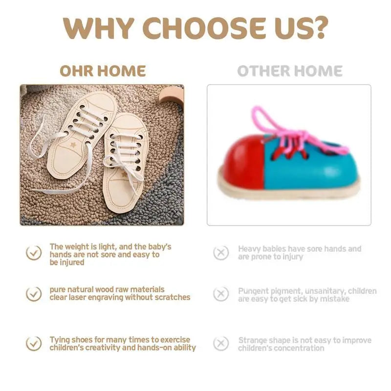 Children's Learning Shoelace Toys Wooden Wear Rope Tying Shoelace Educational Toys Kindergarten Early Education Teaching Aids