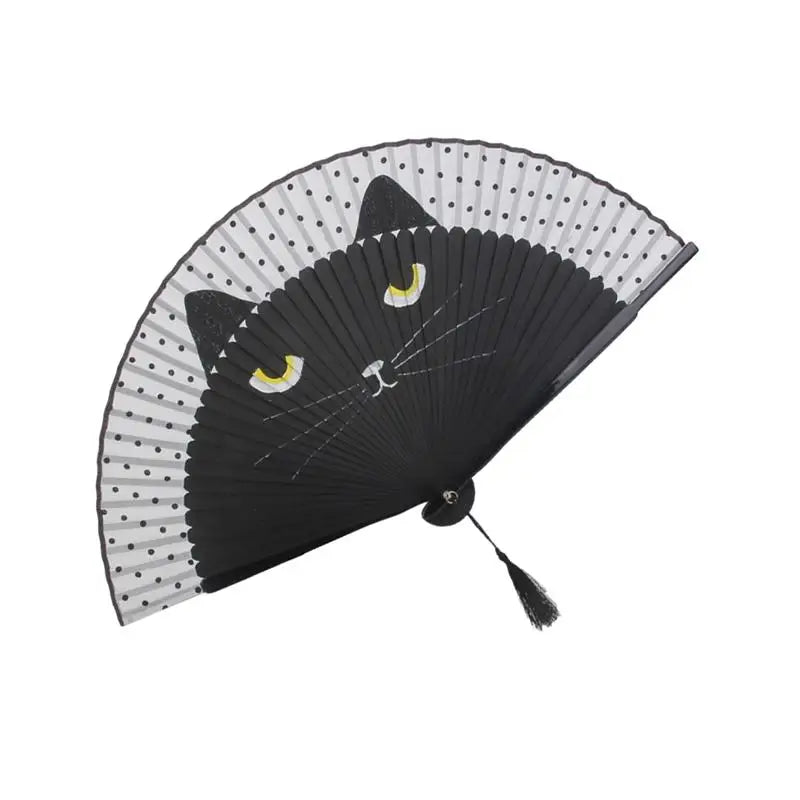 Cat Chinese Cartoon Silk Fashionable Japan style Hand Fans Popular Lovely Kitty fan Handheld Folding Women Girls show Fans