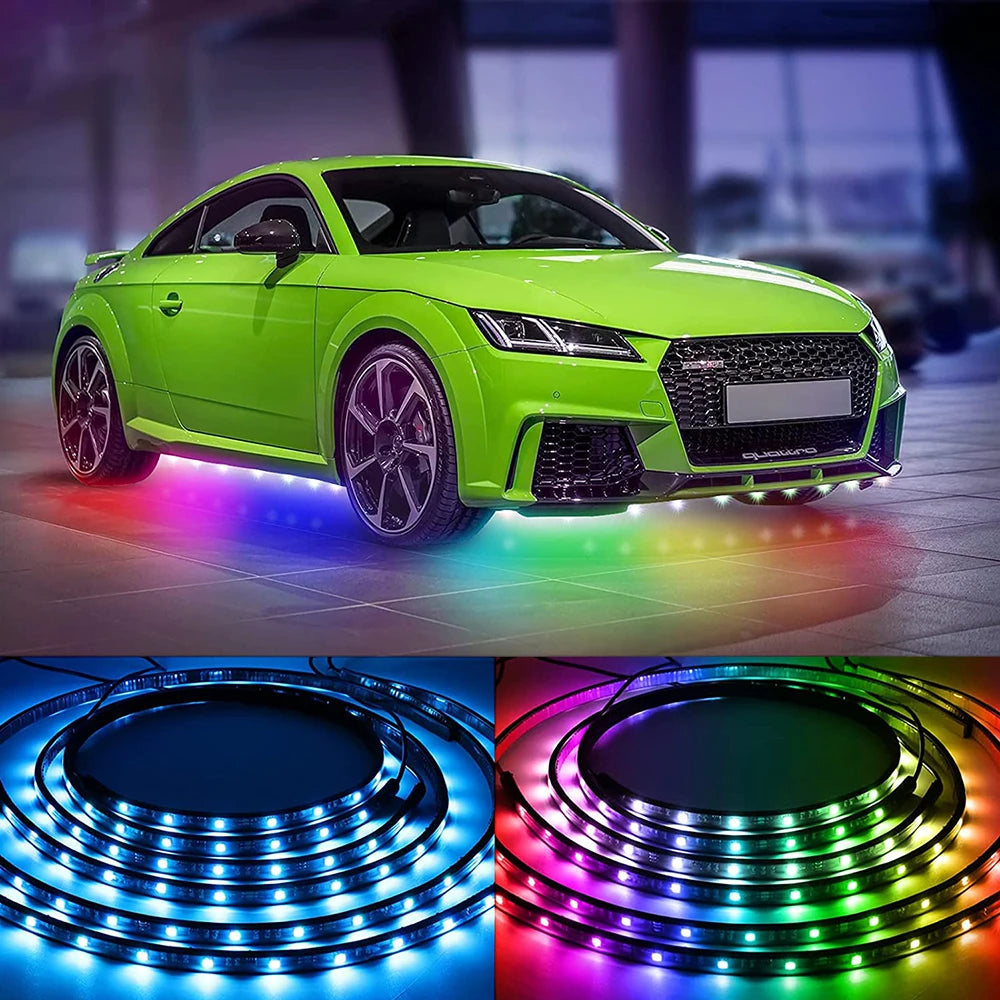 Neon LED Car Underglow Bottom Light APP Remote Sound Control RGB Flexible LED Underbody Strip Light Auto Decorative Ambient Lamp