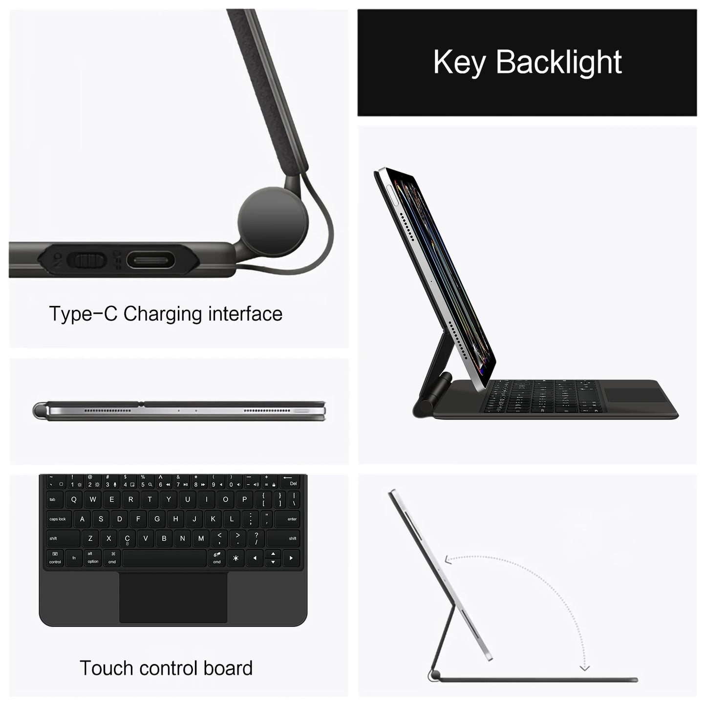 AJIUYU Magic Keyboard Folio For iPad Pro 11 inch (M4) 2024 A2836 A2837 Smart Magnetic Case Multi-touch Backlight Keyboard Cover