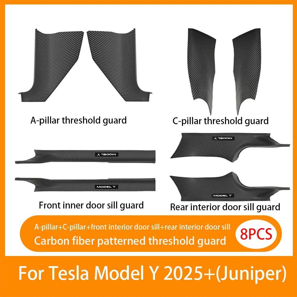 For New Tesla Model Y Juniper 2025+Front And Rear Door ABS Anti Scratch And Dirt Resistant Threshold Strips Interior Accessories