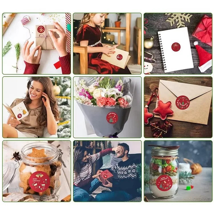 100-500PCS 100-500PCS Merry Christmas Stickers Small Children's Stickers for Kids Rolling Sticker Pack Roll Packing Lables