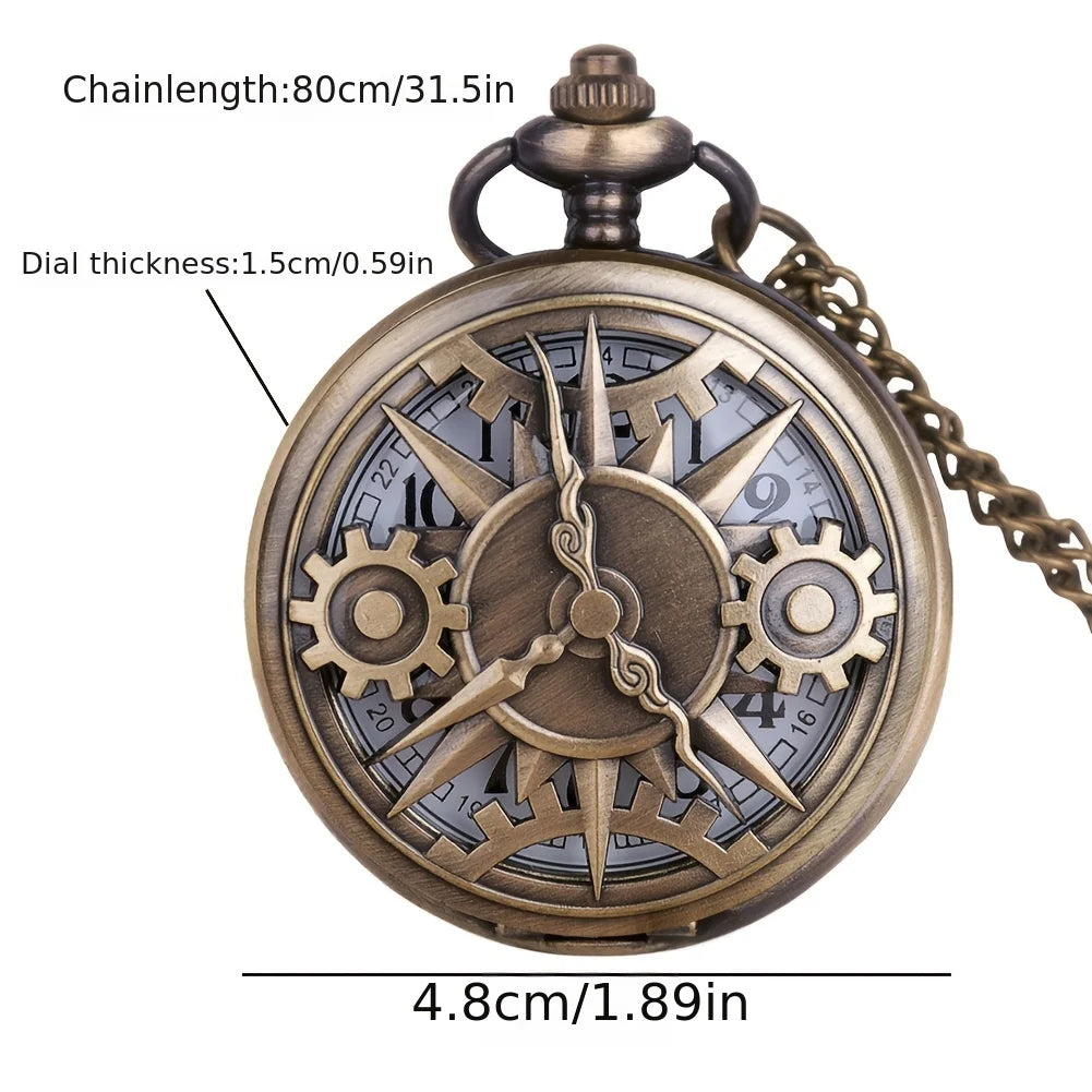 Antique Steampunk Bronze Hollow Gear Movement Quartz Pocket Watch Pendant Gift With Chain Boys Men