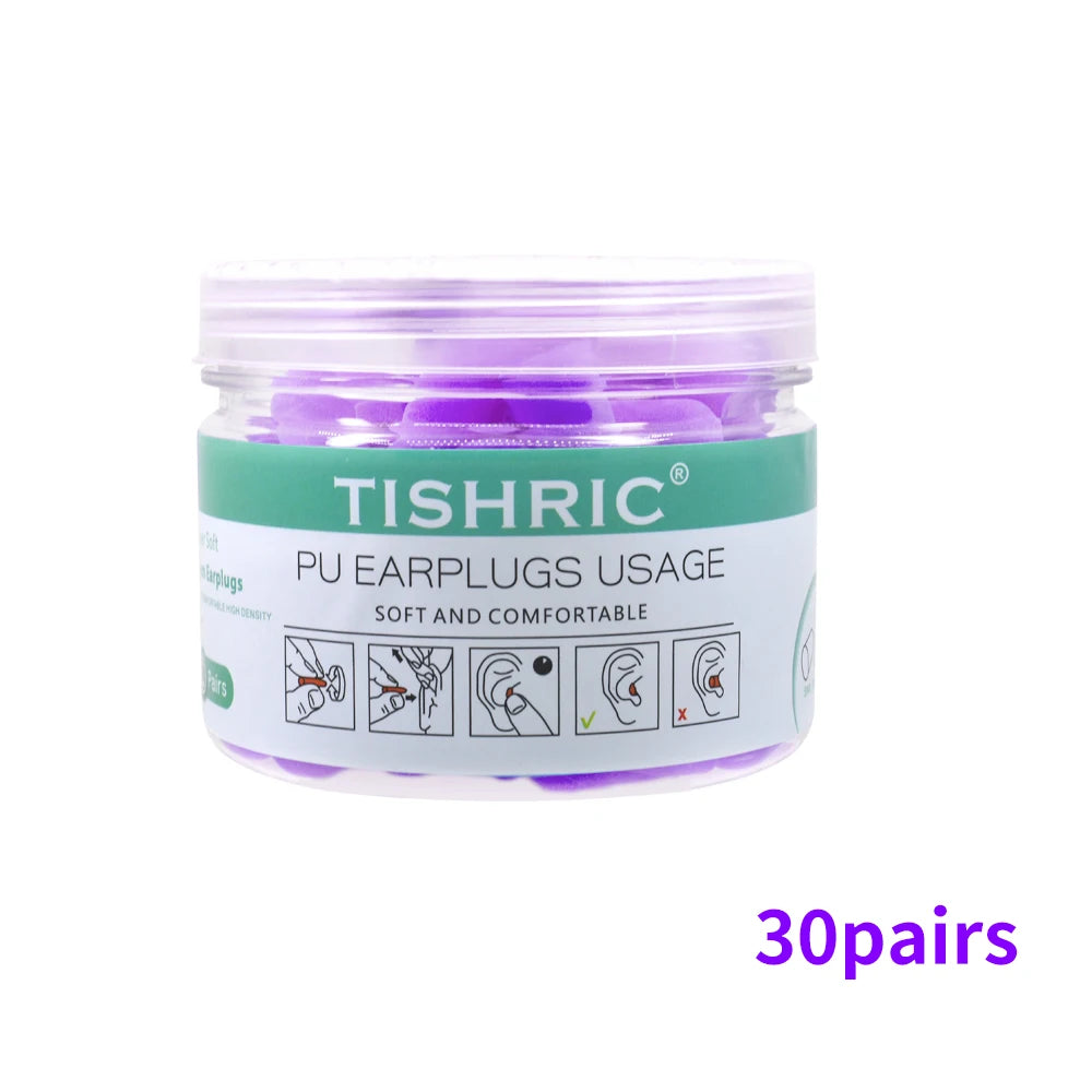 TISHRIC Earplugs Soft Sponge Ear Plugs Noise Reduction Sleeping Earplug  Travel Noise Reduction Rate 35.5db Sound Insulation