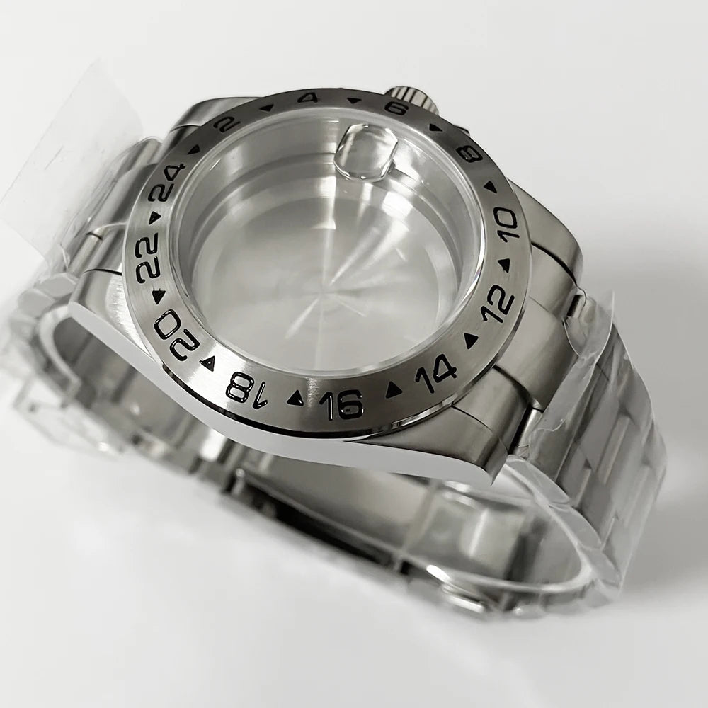 39mm EXP 24 Hours Fixed Bezel NH34 NH35 NH36 NH38 Sapphire Glass Watch Case Solid Bracelet Stainless Steel ETA2824 PT5000 Case