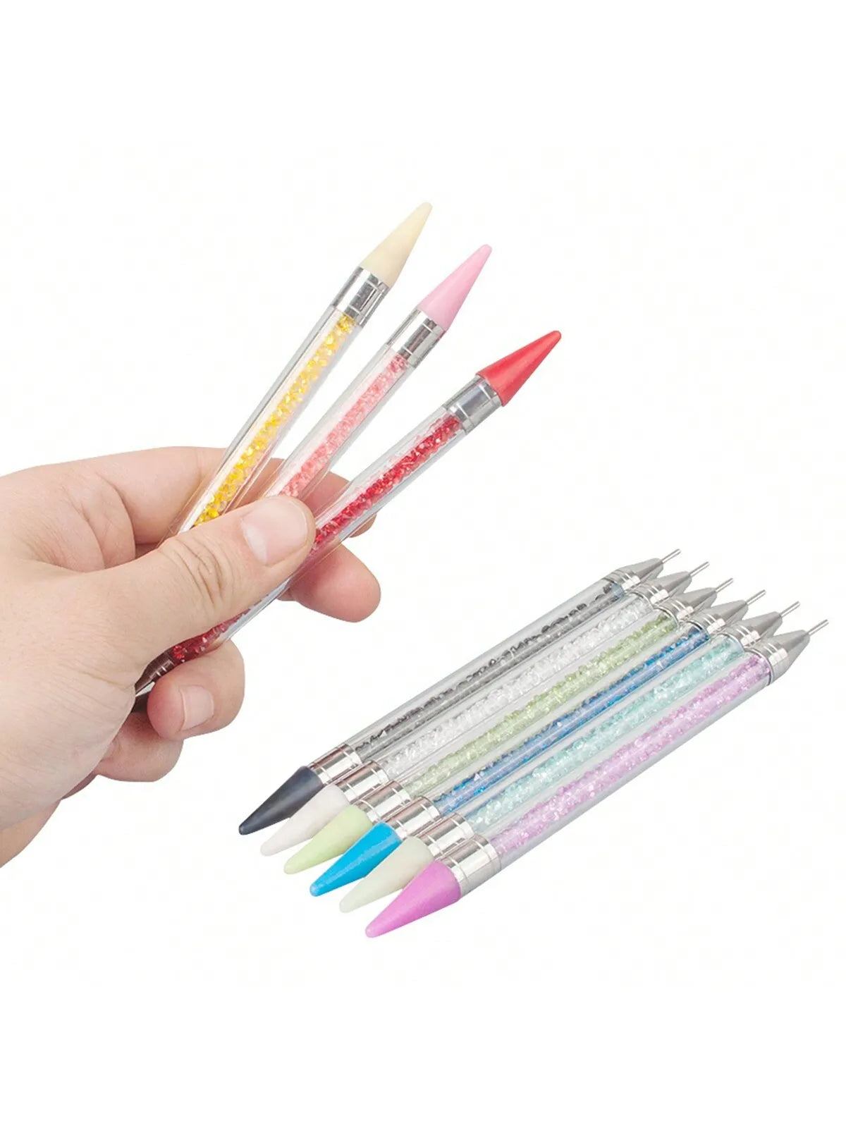 Nail Art White Dual-head Wax Pen With Diamante Embellishment And Rhinestone Picker, Crystal Rhinestone Applicator Tool