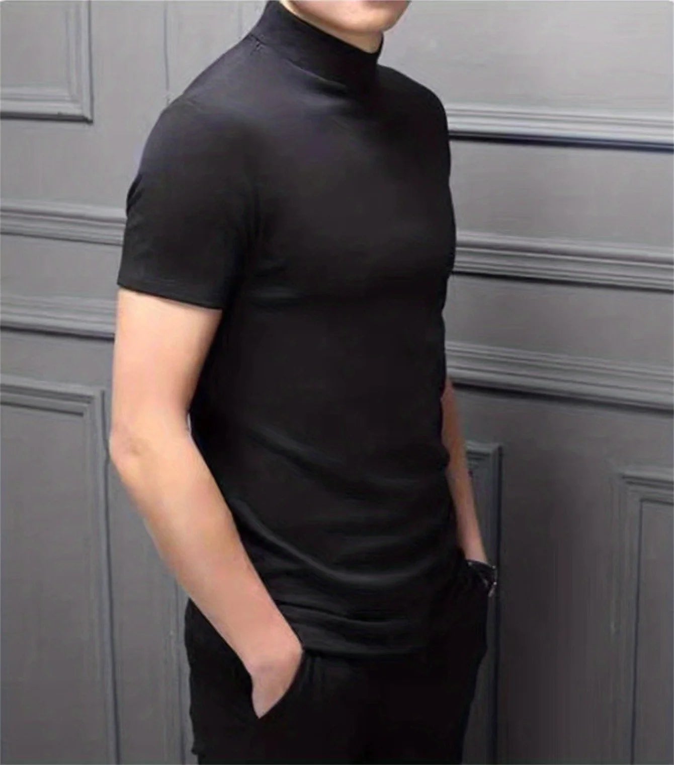 Clearance_1pcs Men's Breathable Soft Comfy High Stretch Short Sleeve High Neck Base Layer For Spring Autumn, Men's Undershirts_C