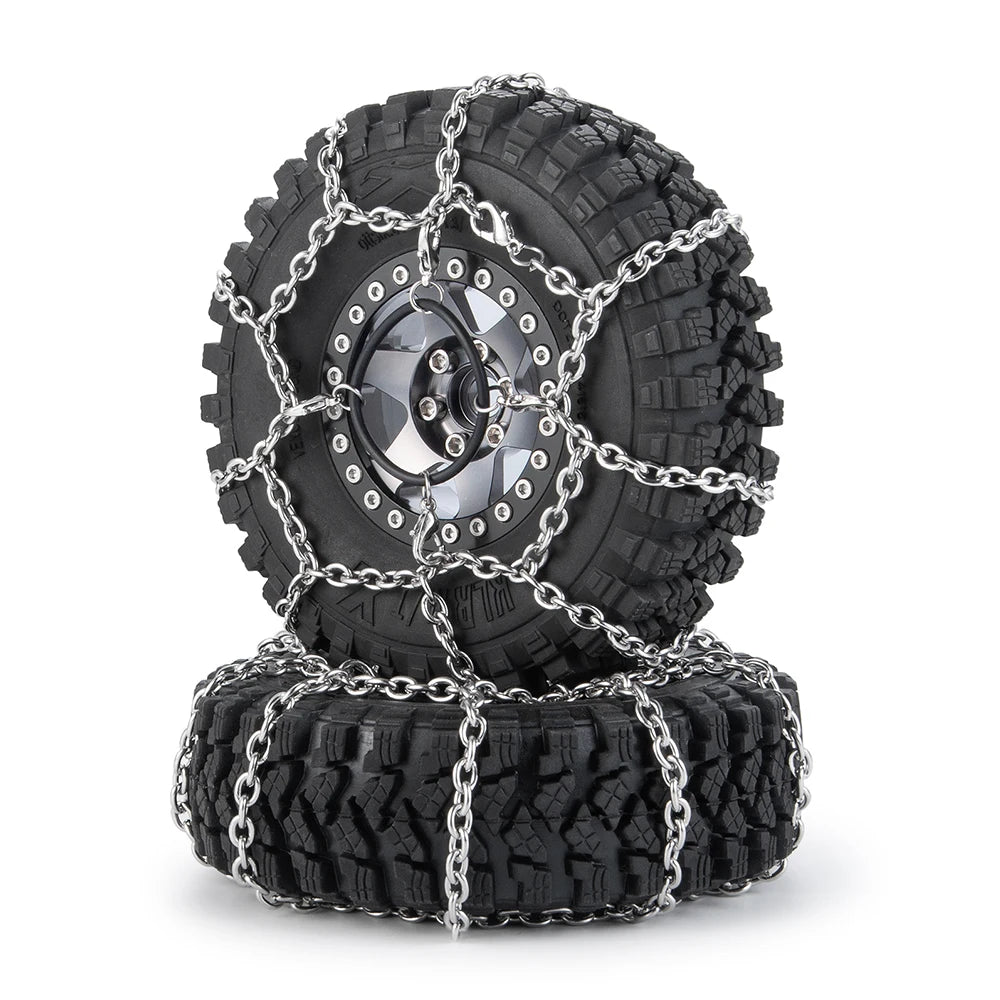 MIBIDAO 2/4pcs Metal Wheel Tires Snow Chain Anti Skid Safety Snow Chain for 1/10 RC Rock Crawler TRX4 TRX6 Axial SCX10 90046 D90