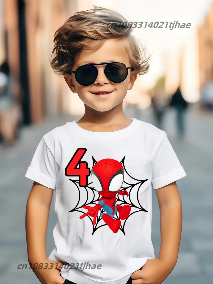 Marvel Spiderman Kids Birthday Party Tshirts Baby T-Shirt Tees Boys T Shirt with Clothes Children Fashion Tops