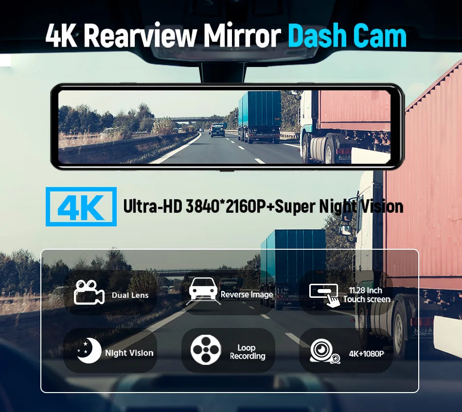 ACCEO 4K WIFI Dashcam 12Inch Car DVR RearView Mirror Recorder Dash Cam Support 1080P Sony Black Box Rear View Camera Acesssories