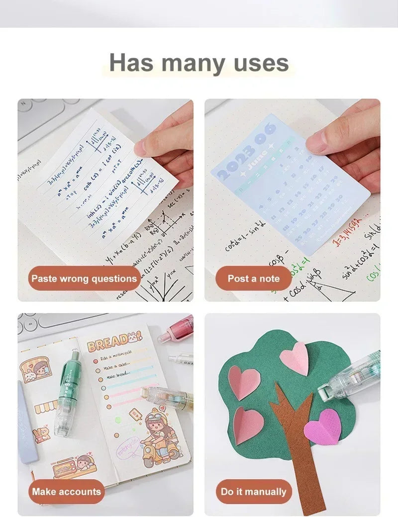 Cute Dots Glue Tape Double-Sided Adhesive Roller Pushable&Refillable for Kids Girls DIY Photo Album School Stationery Supplies
