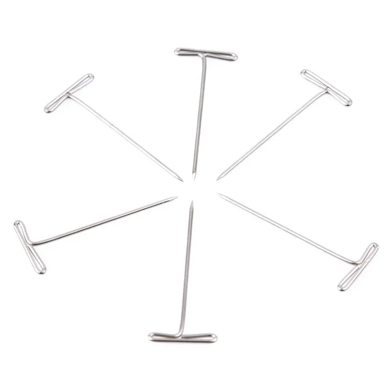 50/100Pcs 27/32/38/45/50MM T Pin Needles Wig Making T Pins for Blocking Knitting Assorted Sizes T-Pins Stainless Steel