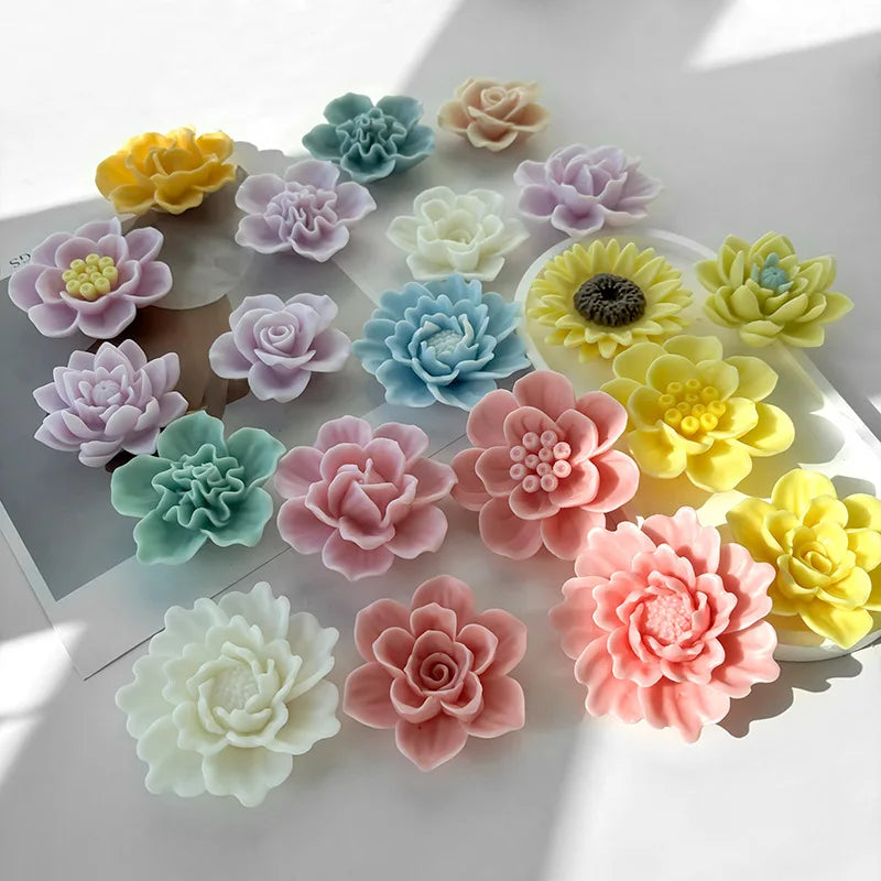 Silicone 3D Candle Molds DIY Handmade Peony Lotus Lotus Hibiscus Rose Flower  Soap Making Tools Para Velas форма для свечей