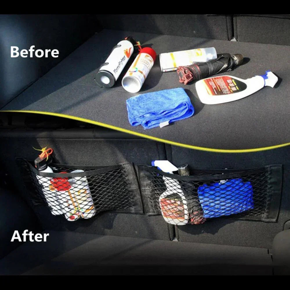 Car Back Rear Trunk Organizer Net Universal Seat Elastic Storage Mesh Tape Magic Sticker Auto Rear Trunk Bag for Stowing Tidying