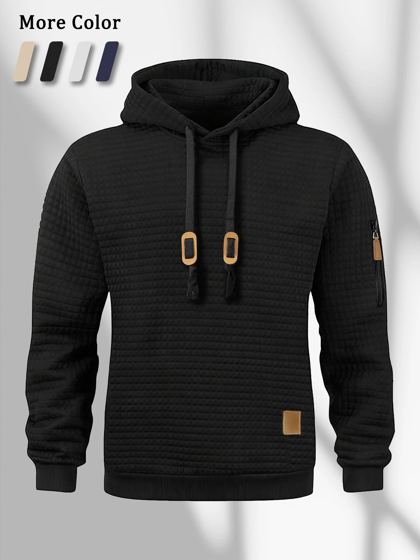 New Autumn Men's Hoodie Waffle Pattern Long Sleeve Sweatshirt Solid Color Casual Warm Pullover Outdoor Sportswear Men's Clothing