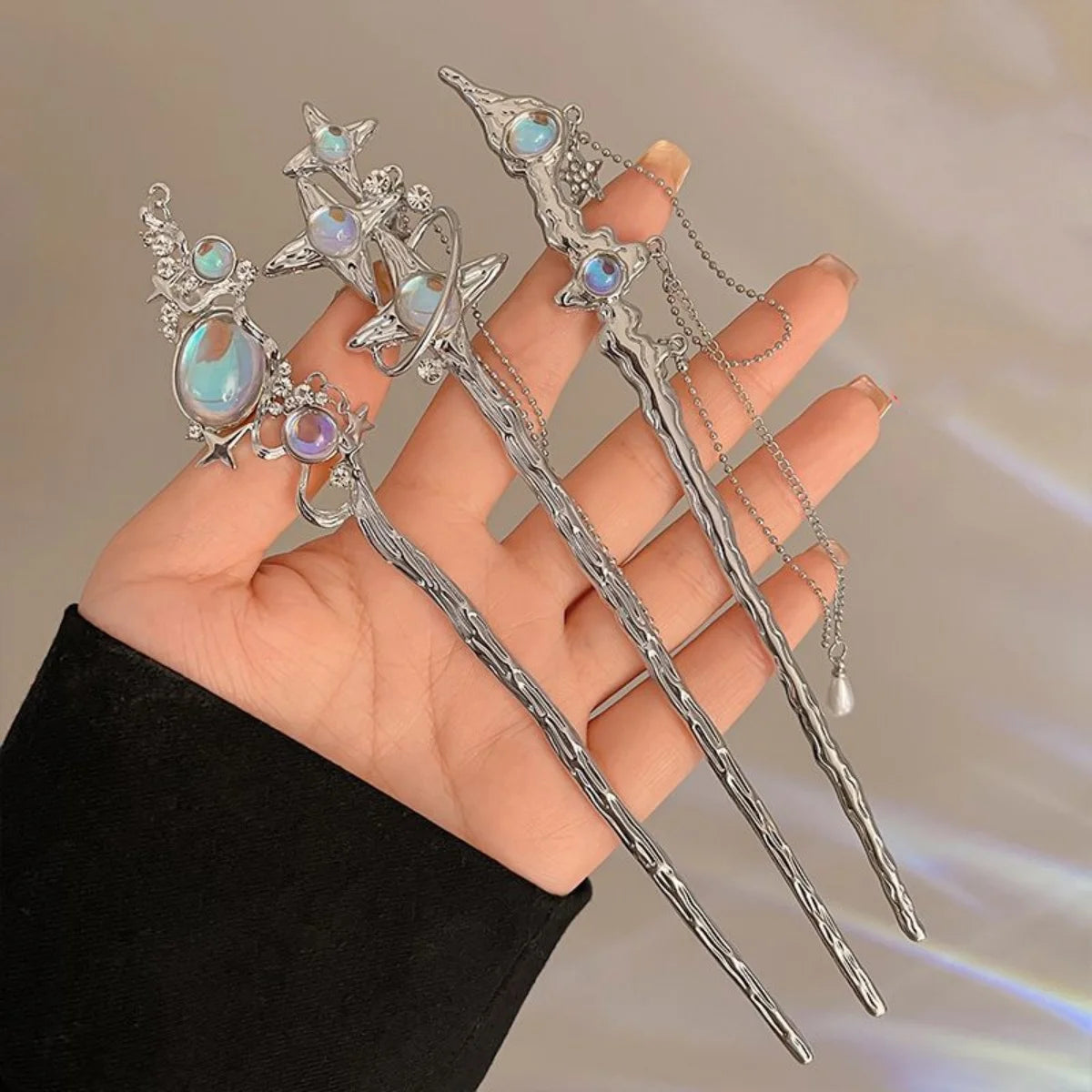 Light Luxury Glitter Hairpin For Women Geometric Irregular Moonstone Hair Stick Elegant Star Flower Jewelry Hair Accessories