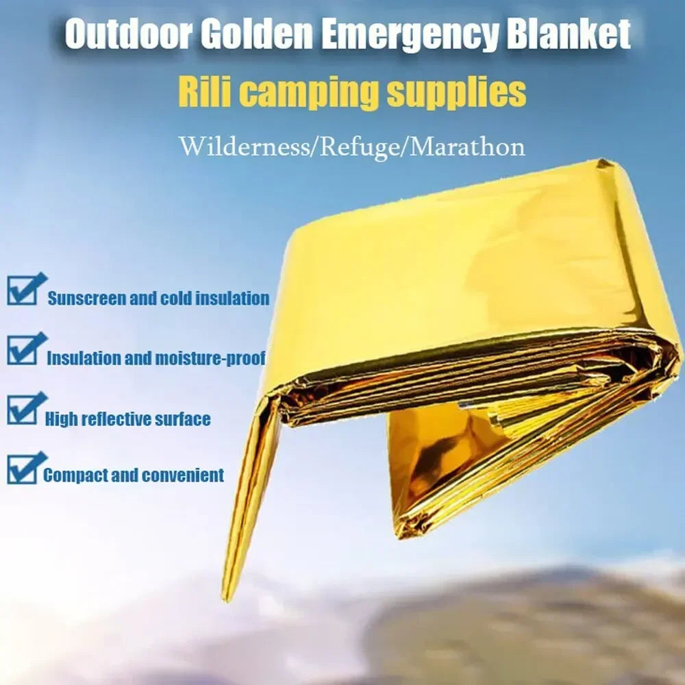 Emergency Thermal Poncho Blanket Lightweight Water-Resistant Windproof Sunshade Reusable First Aid Mat Pad Cover for Camping