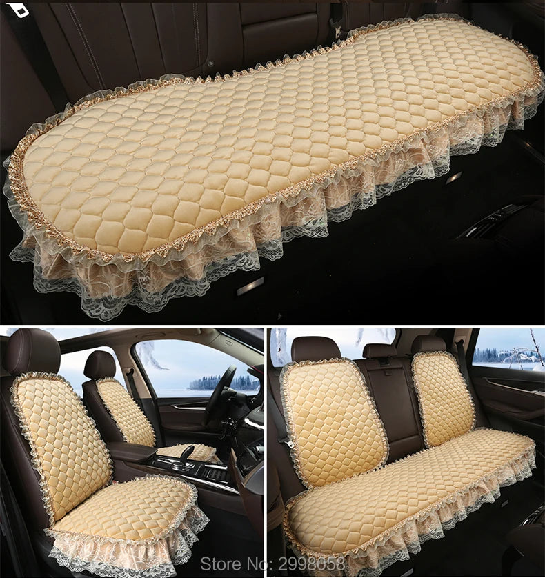 Winter Warm Plush Car Seat Cover Velvet Lace Seat Cushion Pad Auto Chair Car Seat Protector For Lady Girl Women