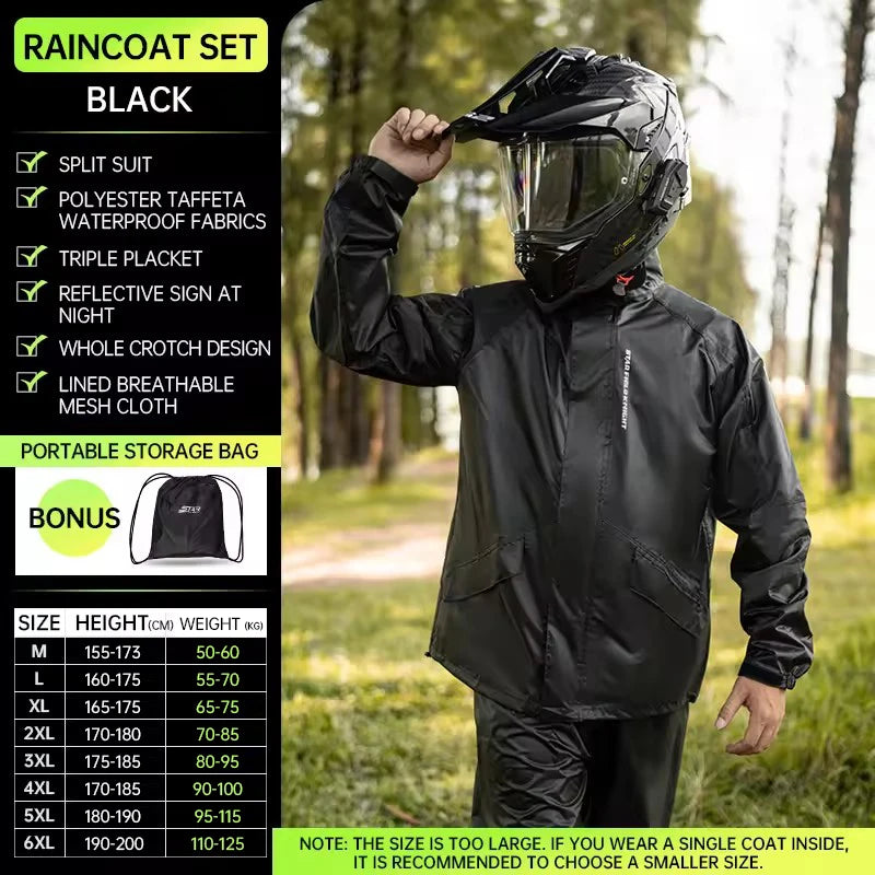 Star Field Knight Black-grey Motorcycle Raincoat Rainpants Suit Waterproof Inner Mesh Breathable Men Women Riding Gears 2Pcs/set