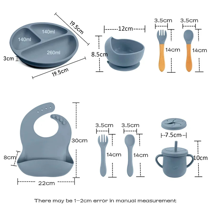 Mother Kids Baby Silicone Feeding Set Sucker Plate Antislip Bowl Spoon Cup Children Tableware Safe Non Toxic Dishwasher Safe