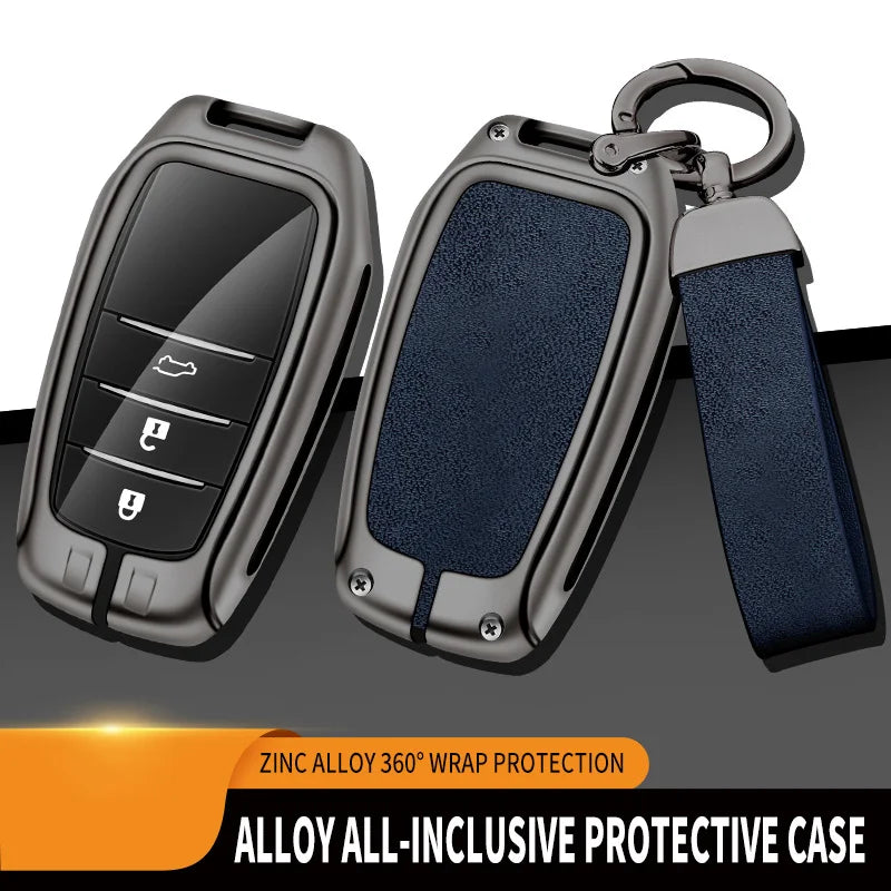 New Zinc Alloy Leather Car Key Case Cover Shell For Toyota CHR Hilux Fortuner Land Cruiser 200 Camry Corolla Crown RAV4 Highland