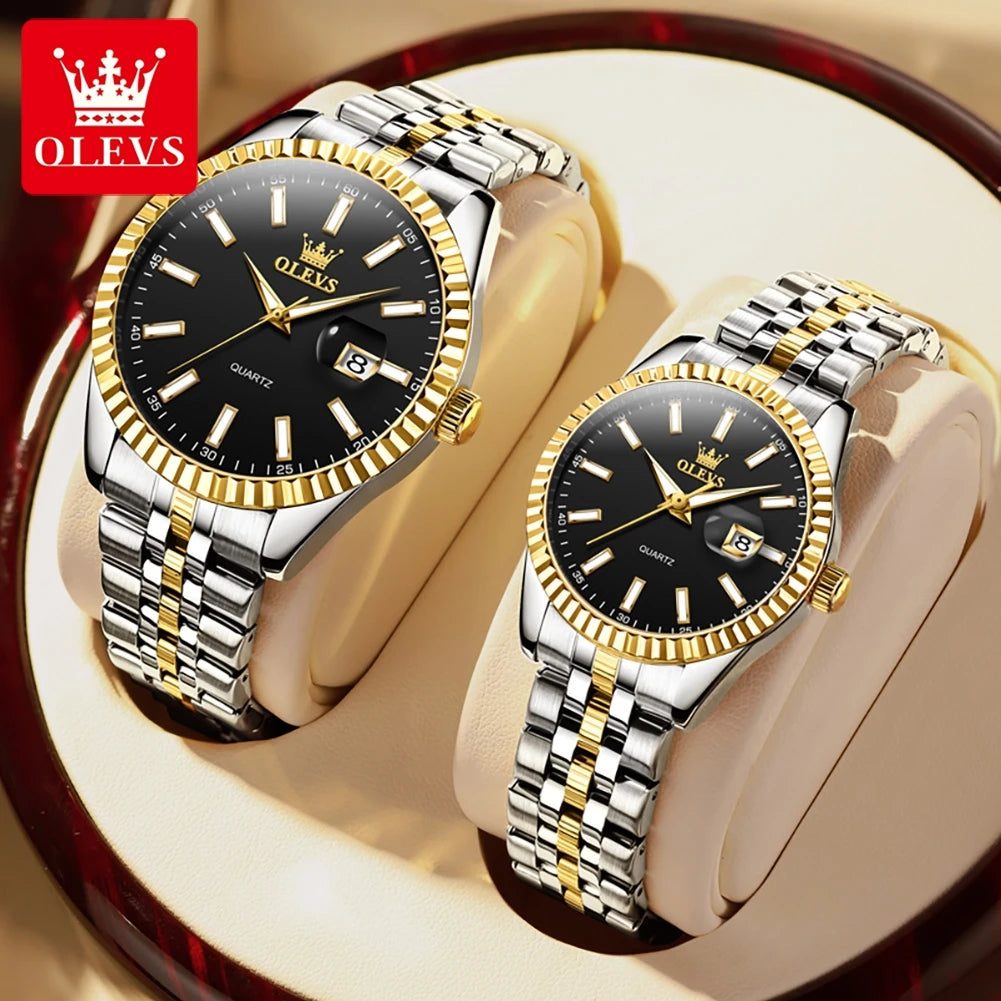 OLEVS 5593 Couple Watch Fashion Business Waterproof Stainless Steel Watch Luxury Brand Classic Date Week Clock Men Women Watch