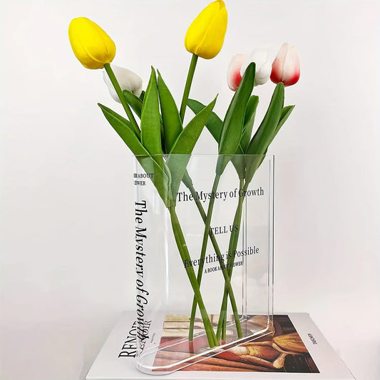 1pc - Book shaped vase,acrylic transparent book bottle,cute vase bookshelf decoration, aesthetic room decoration for home/office