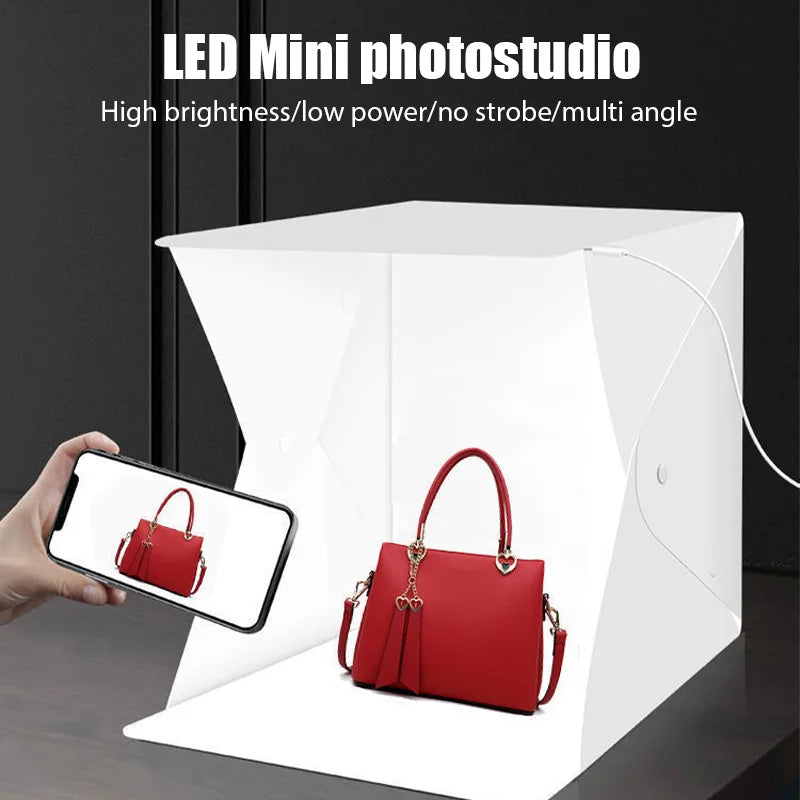 Folding Lightbox 23*22*24cm Portable Photography Photo Studio Tent LED Softbox Background Kit USB Mini Light Box For DSLR Camera