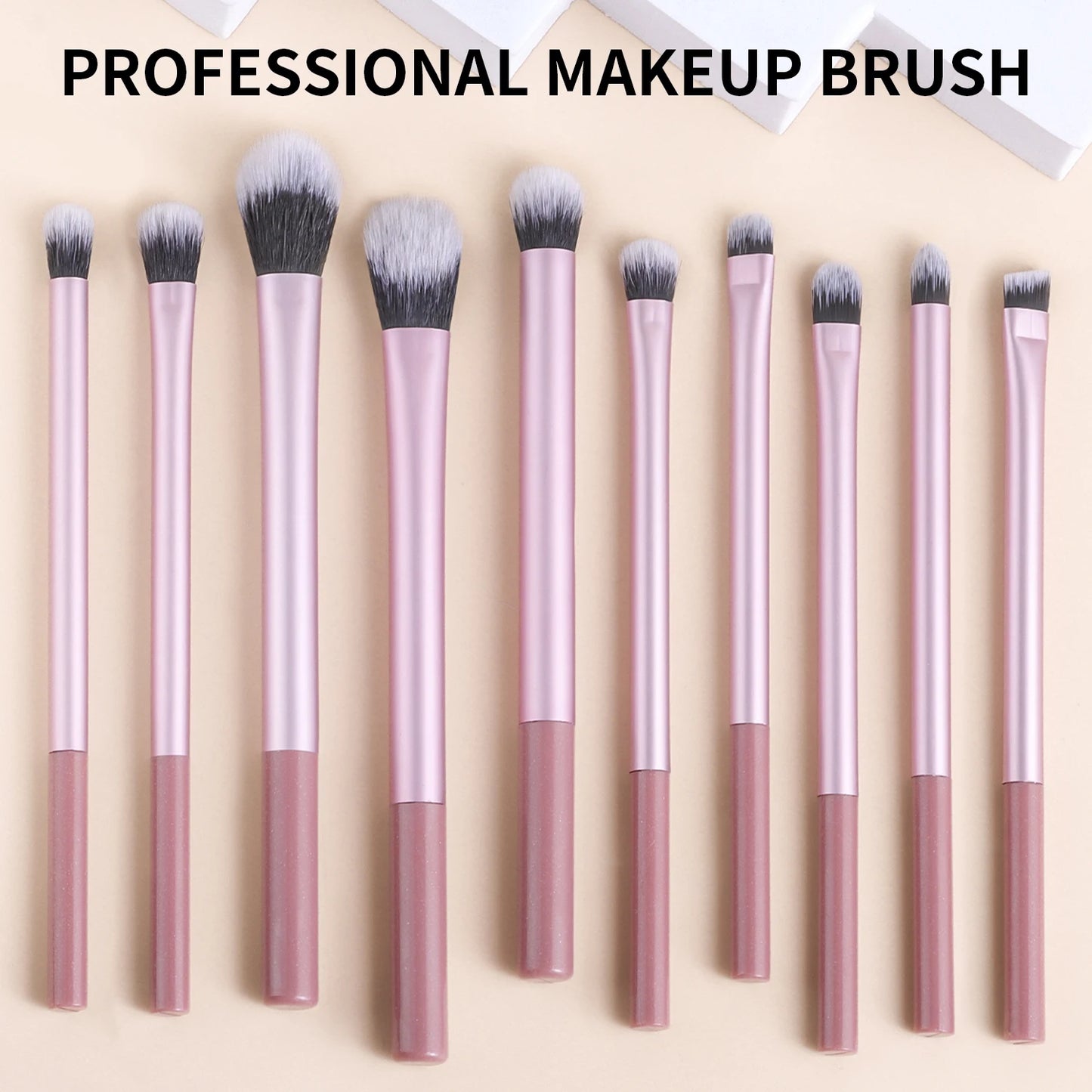10 professional makeup brush set, portable small long tube, multi-functional face and eye makeup tools, daily makeup