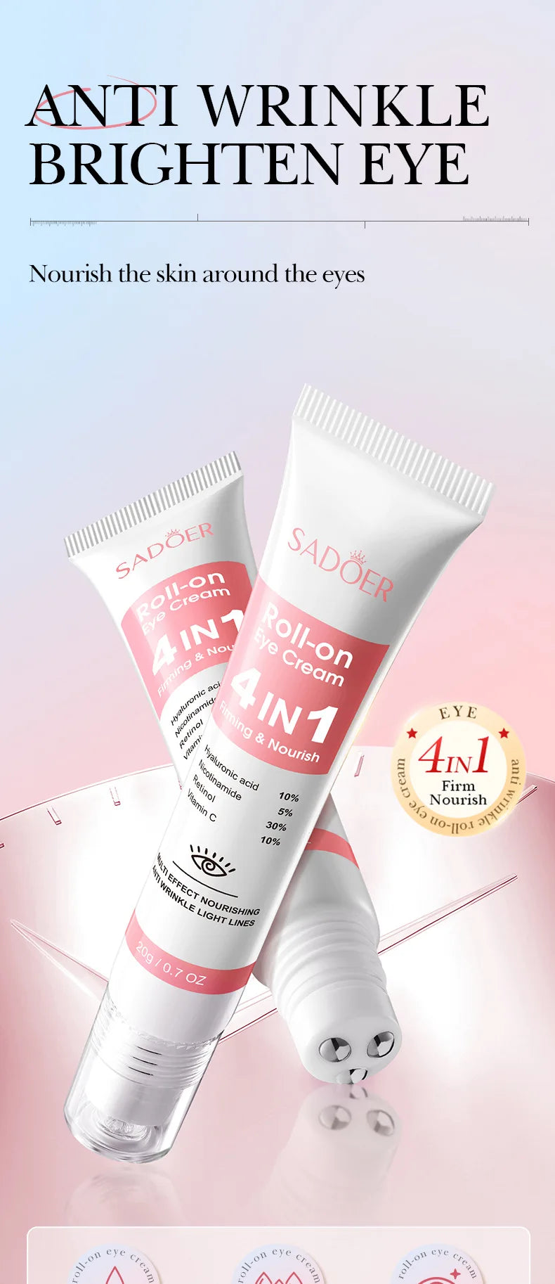 Instant Eye Bag Removal Cream Retinol Anti-Wrinkle Fade Fine Lines Firming Skin Anti Dark Circle Puffiness Brighten Eye Care