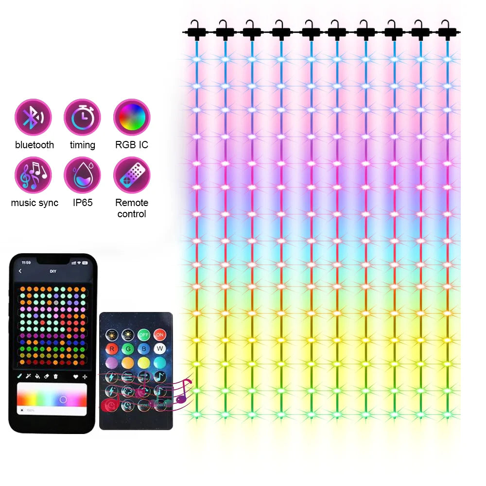 6.6x6.6FT Smart Curtain Lights 400LEDs Music Sync Dynamic DIY Dimmable USB Curtain Fairy String Lights Christmas Holiday Decor