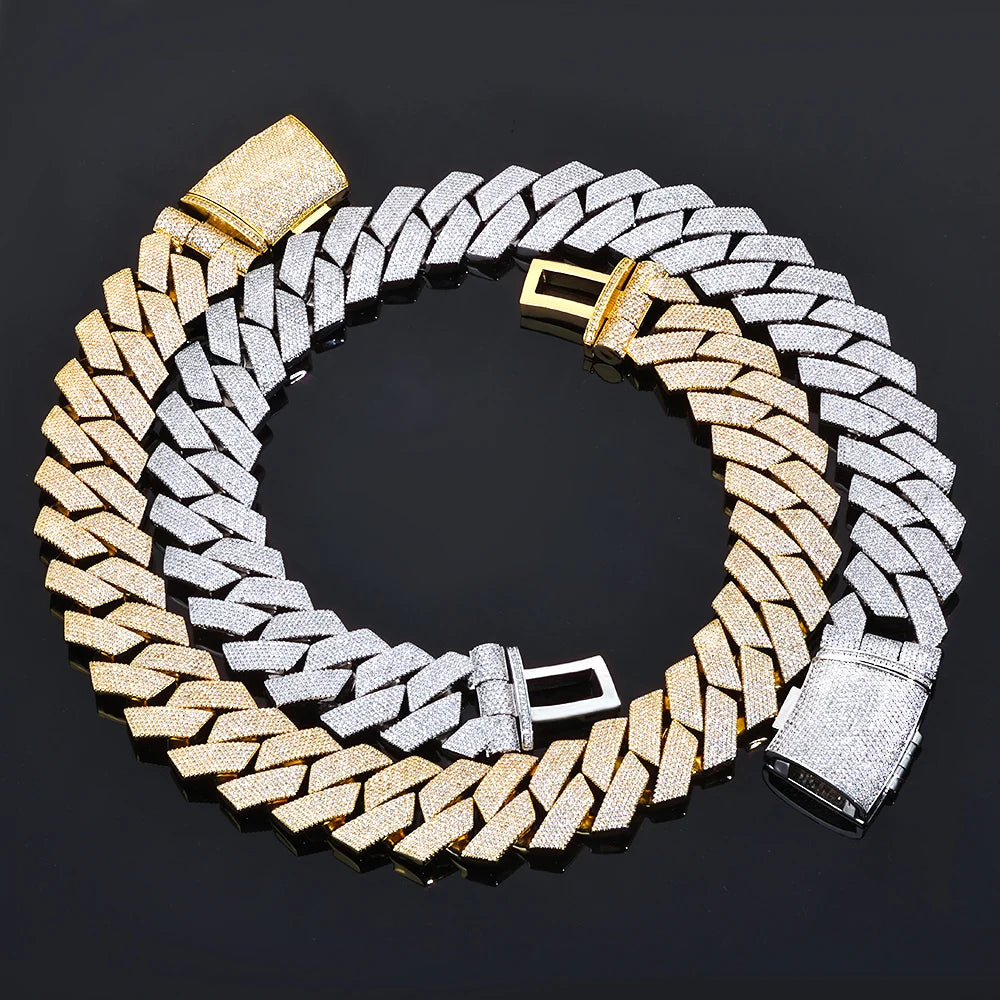 ESKEEM 36MM Chunky Cuban Link Chain 7 Row Full Diamond Iced Out Prong Cuban Chain Hip Hop Jewelry Necklace for Men