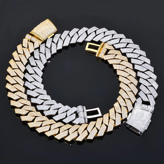ESKEEM 36MM Chunky Cuban Link Chain 7 Row Full Diamond Iced Out Prong Cuban Chain Hip Hop Jewelry Necklace for Men