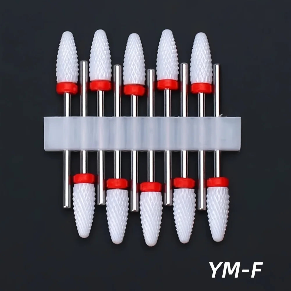 10pcs Ceramic Nail Drill Bits Set, Electric Manicure & Pedicure Milling Cutter, For Nail Polishing Machine