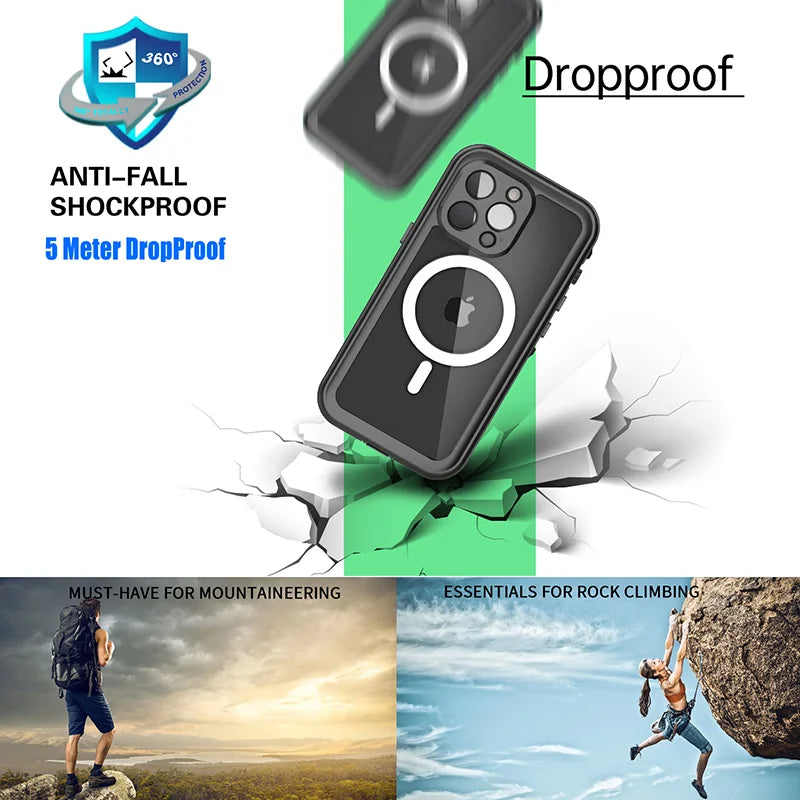 Magnetic Charging IP68 Waterproof Case For Apple iPhone 16 15 14 13 Pro Max Plus Drop proof Cover Diving Swim outdoor sport