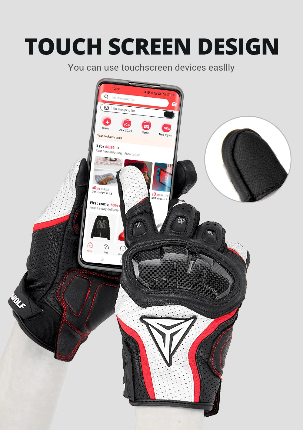 Motorcycle Racing Gloves Men Leather Gloves Summer Breathable Motorbike Guantes Moto Motocross Cycling Gloves Protective