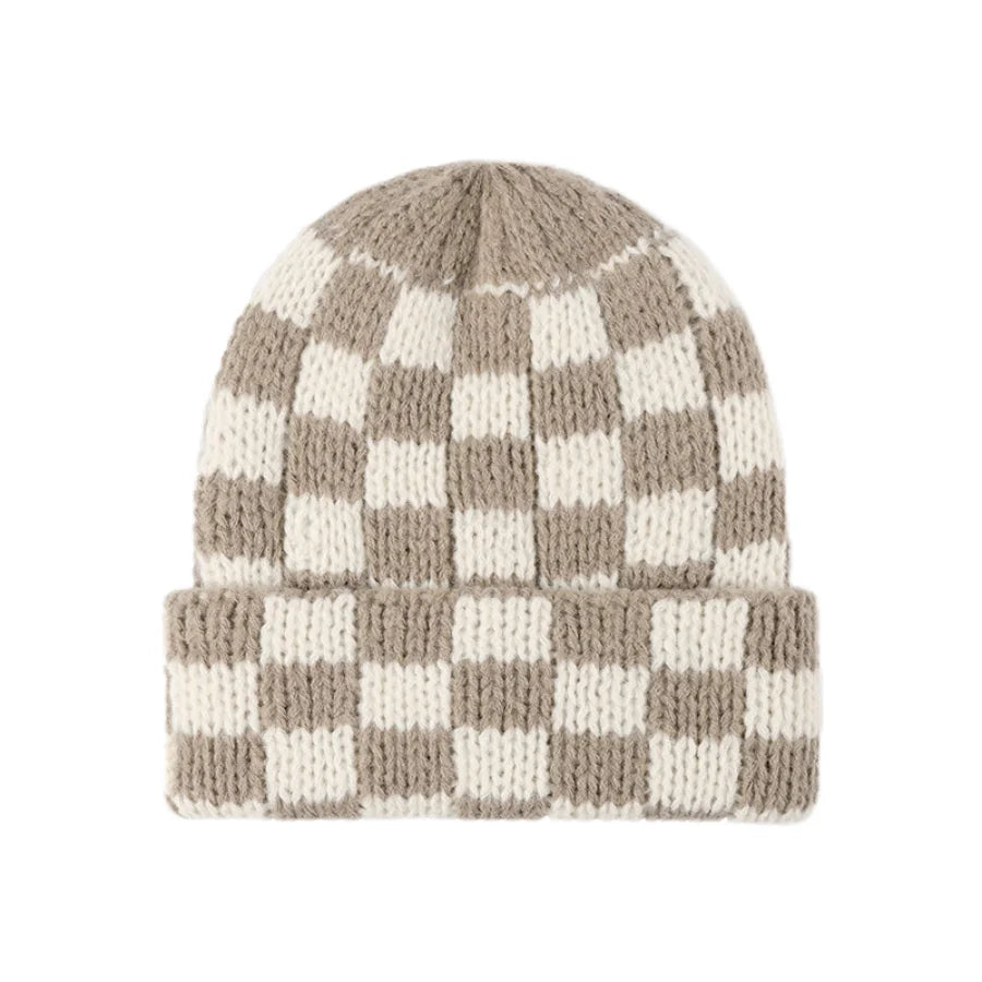 Luxury Brand Chessboard Plaid Knitted Hat Women Winter New Big Size Hat Warm Beanies Skullies Green Red Xmas Christmas Hat