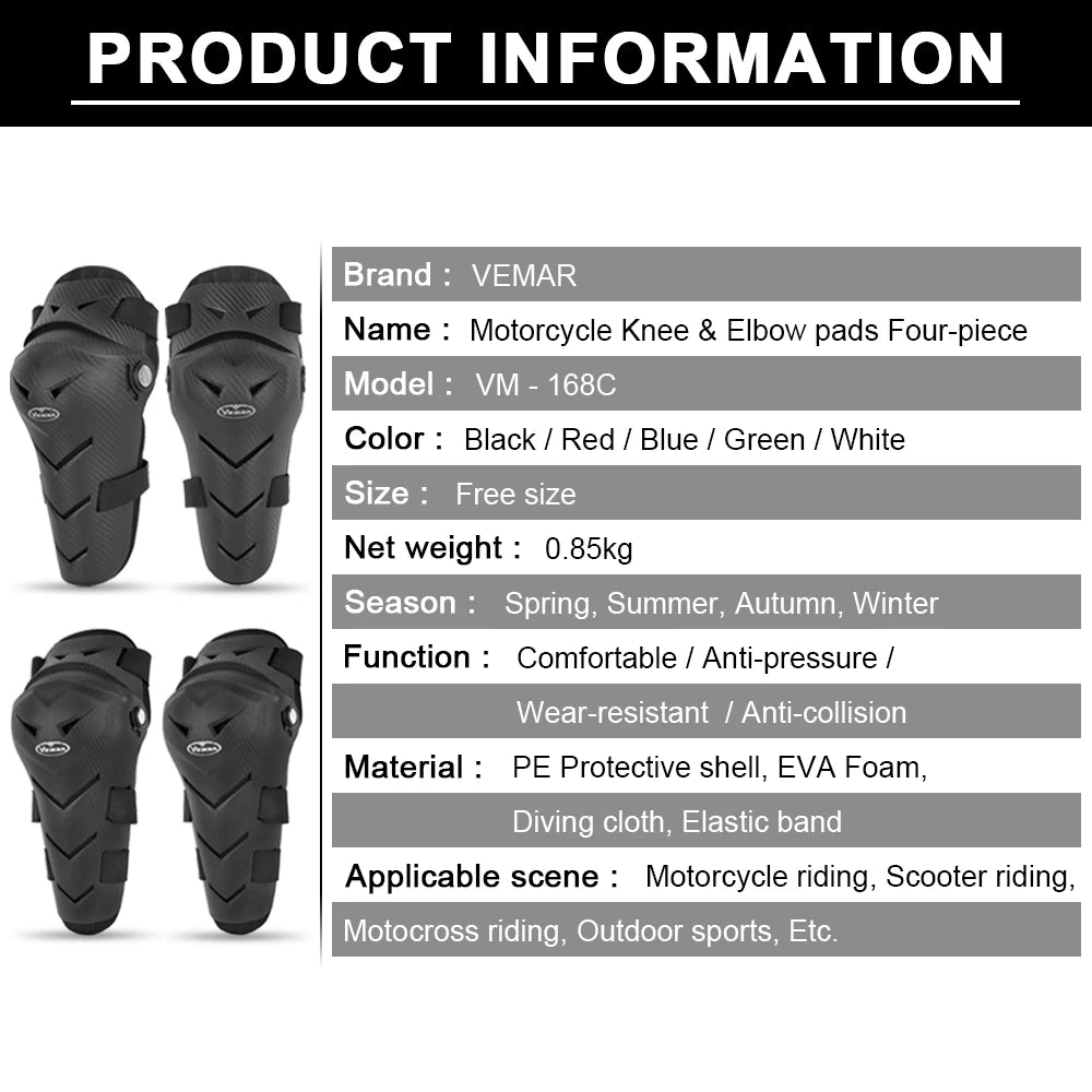 Vemar 4Pcs Motocross Knee Pads Elbow Pads Moto Protection Riding Elbow Guard Motorcycle Motorbike Off-road Racing MTB Knee Pads