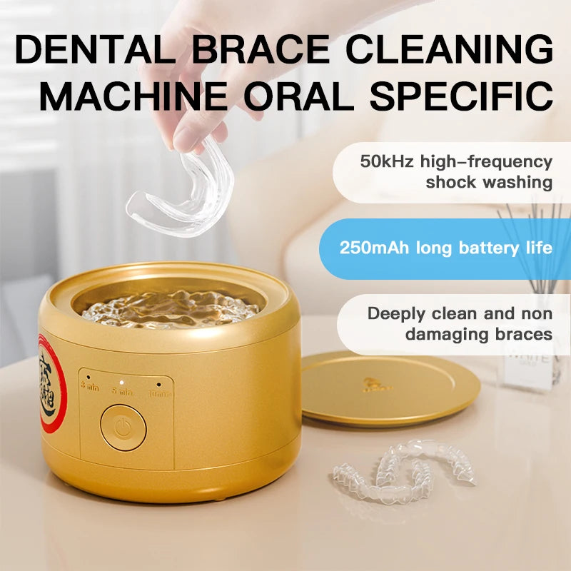 Ultrasonic Cleaner Machine, USB rechargeable for Dentures Retainer Mouth Guard Aligner Whitening Trays Personal Oral Supplies