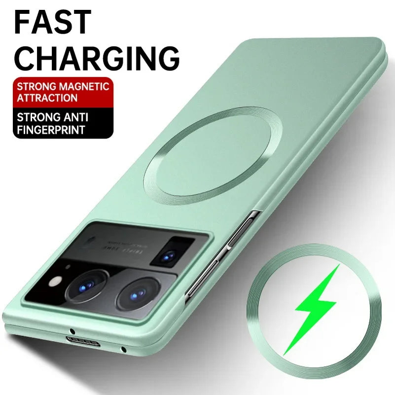 For Tecno Phantom VFold2 Ultra Thin Matte Metallic Paint for Magsafe Case for Tecno Phantom V Fold 2 Wireless Charging PC Cover