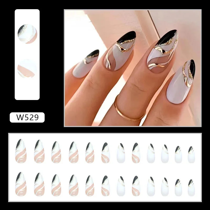 Dark Blue Cat Eyes 24 Pcs Press on Nails Pink Gradient Fake Nails Glossy Artificial Finger Manicure Reusable False Nails