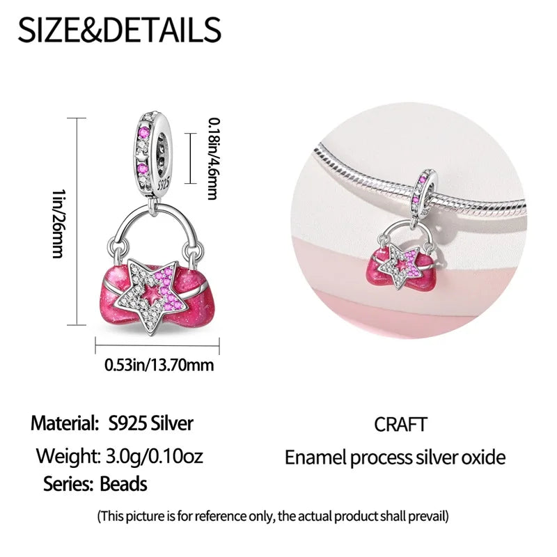 925 Sterling Silver Princess Powder Series Exquisite Daily Bow Sweet Charms Beads Fit Pan Original Bracelets DIY Jewelry