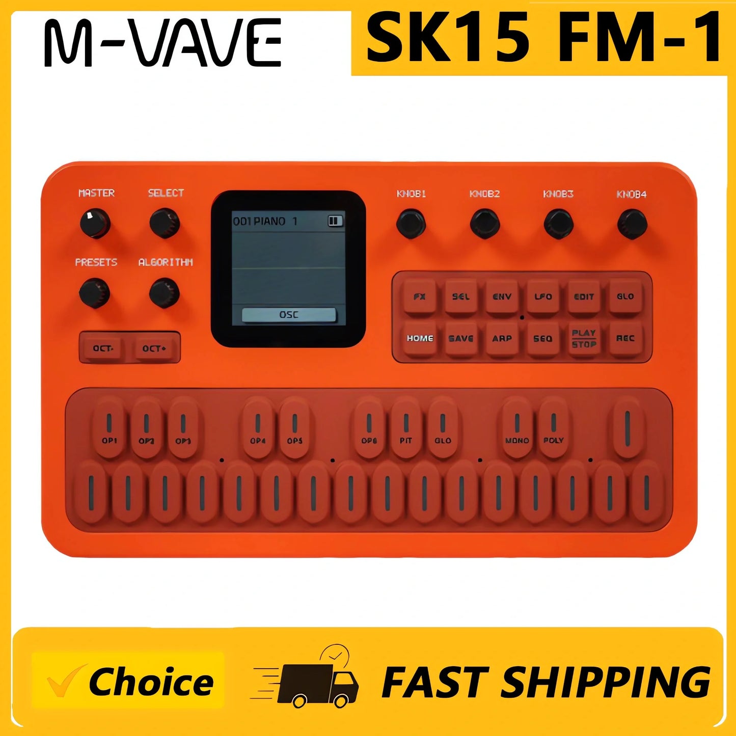 M-VAVE（SK15）FM-1 Synthesizer, Portable Handheld Sound Source, 128 Presets, Built-in Speaker, Battery Powered