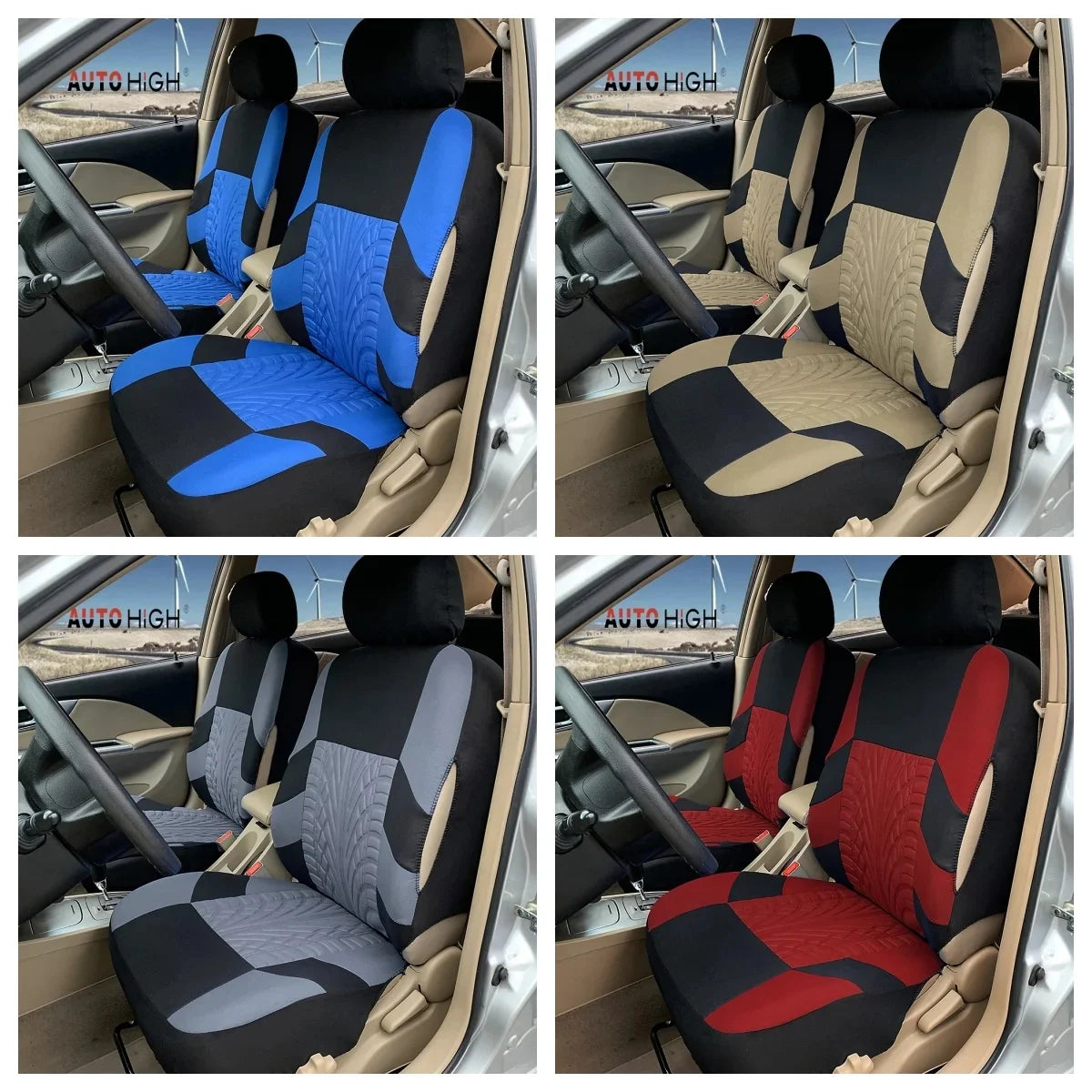 AUTO HIGH Embroidery Car Seat Covers Polyester Universal Fit Most Cars Truck SUV Van Protector - Front Pair