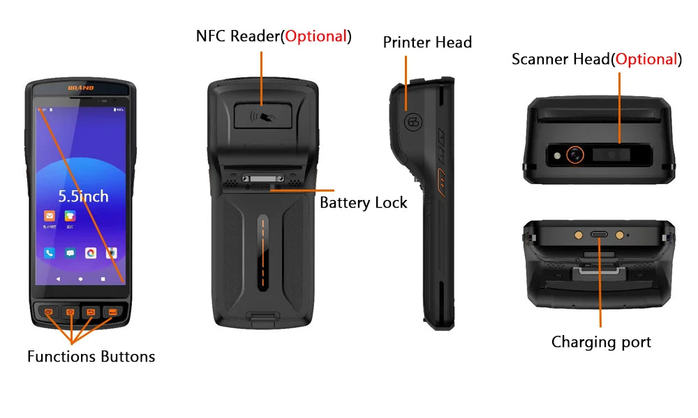 4G Android 11 Smart Handheld POS PDA 3+32GB Mobile Terminal 58mm Thermal Receipt Label Printer NFC Reader Barcode Scanner POS