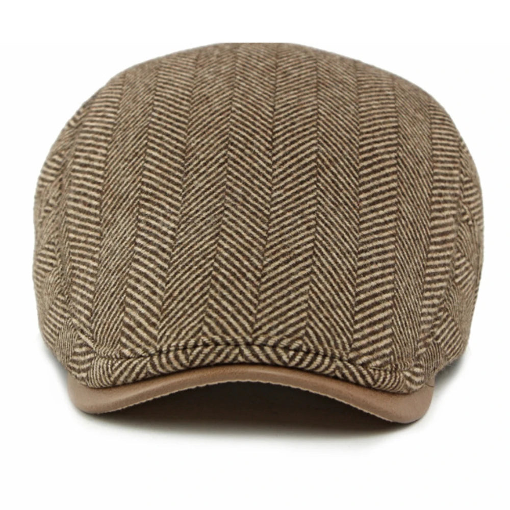 HT5025 Beret Cap Striped Beret Hats with Ear Flaps Male Female Adjustable Ivy Flat Cap Fleece Lined Winter Hat Women Mens Berets